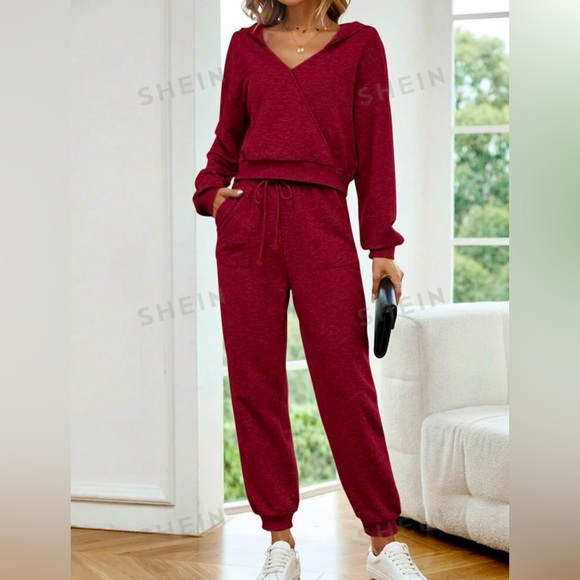 Burgundy Hoodie and Slant Pocket 2 Piece Set - Picture 1 of 2